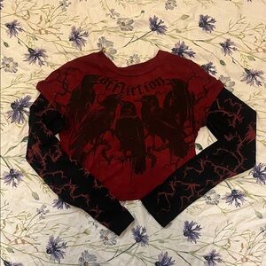 Affliction Burgundy and Black Graphic Long Sleeve